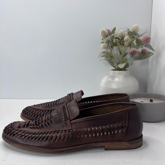 Rustic Other - Rustic Asphalt Pointy End Leather Penny Loafers Brown R98101 Men's US 11/EU 44